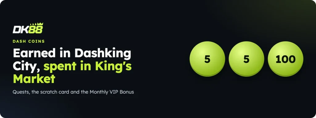 DK88 Dash Coins earned in Dashking City and spent in King's Market